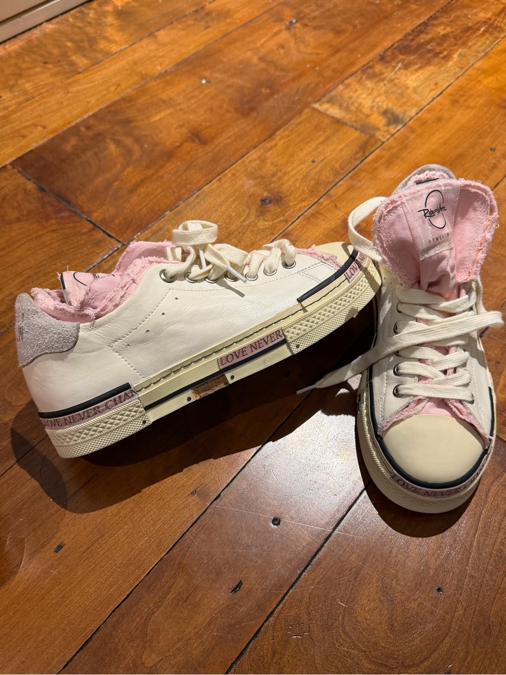 NWT Rebecca White Pink Leather Sneakers EU 39 Women’s 8